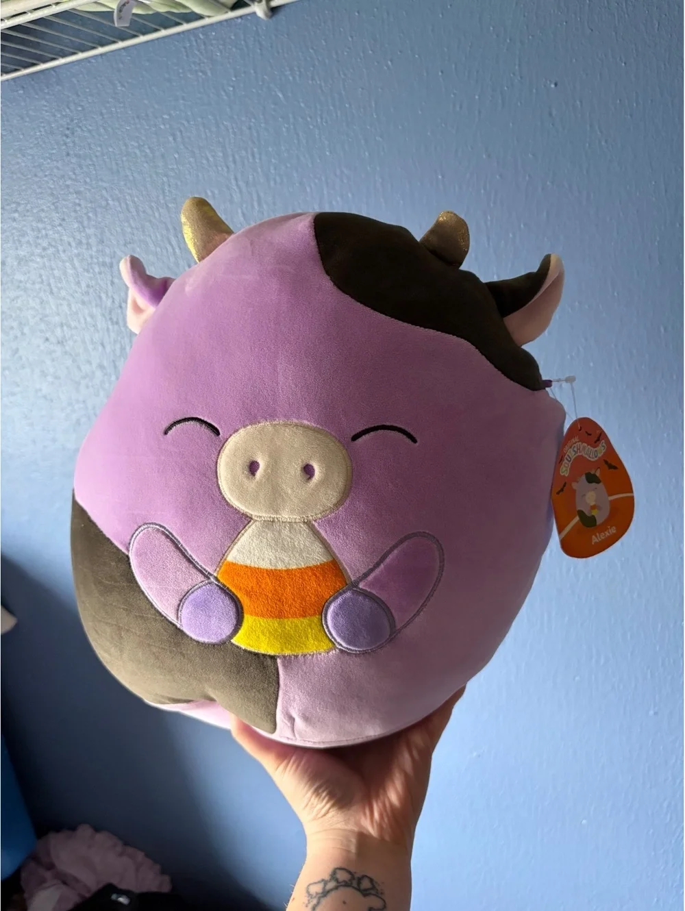 Squishmallow cow Halloween 12” Alexie candy corn